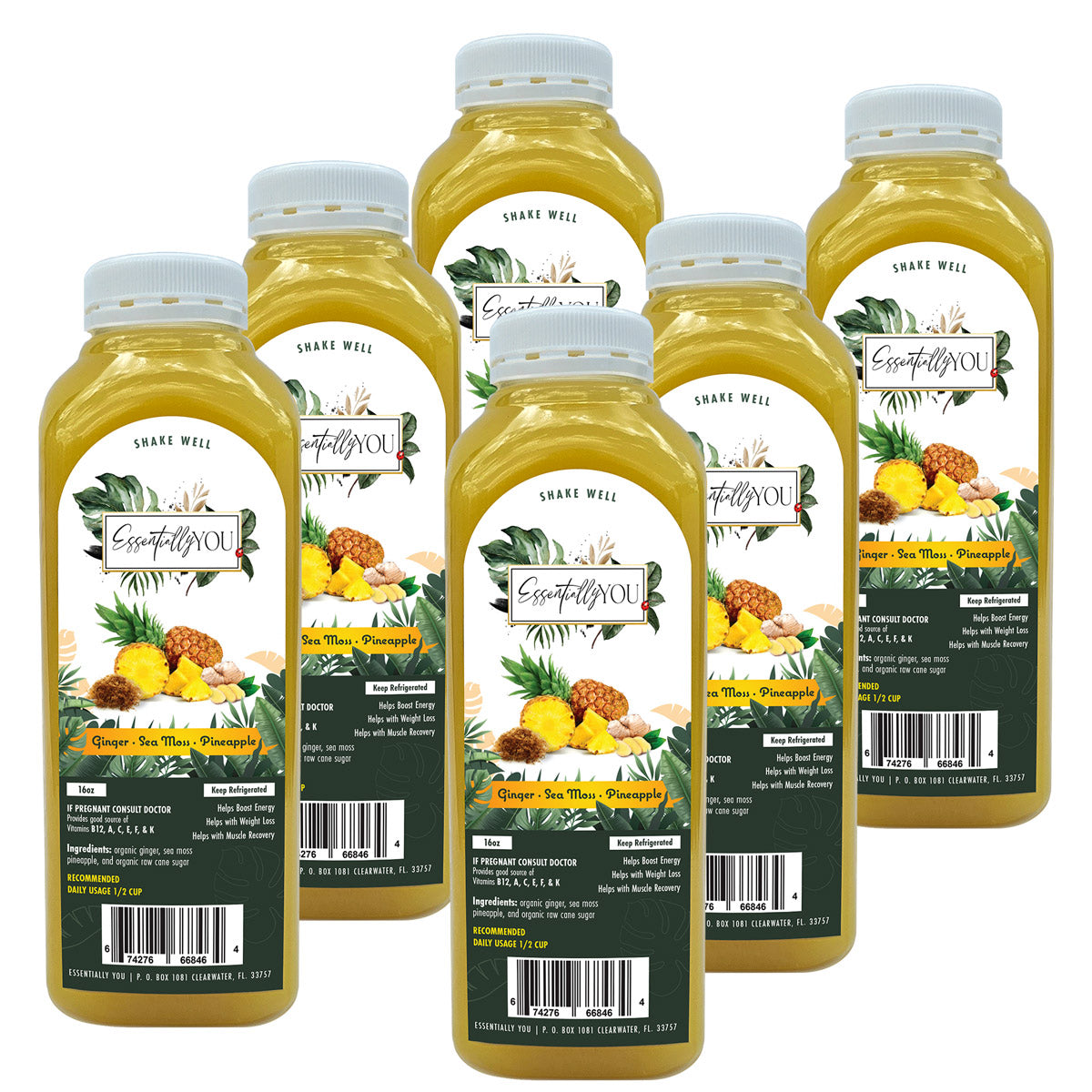 Essentially You Sea Moss Juice with Pineapple & Organic Ginger 16oz, 6-Pack - main image