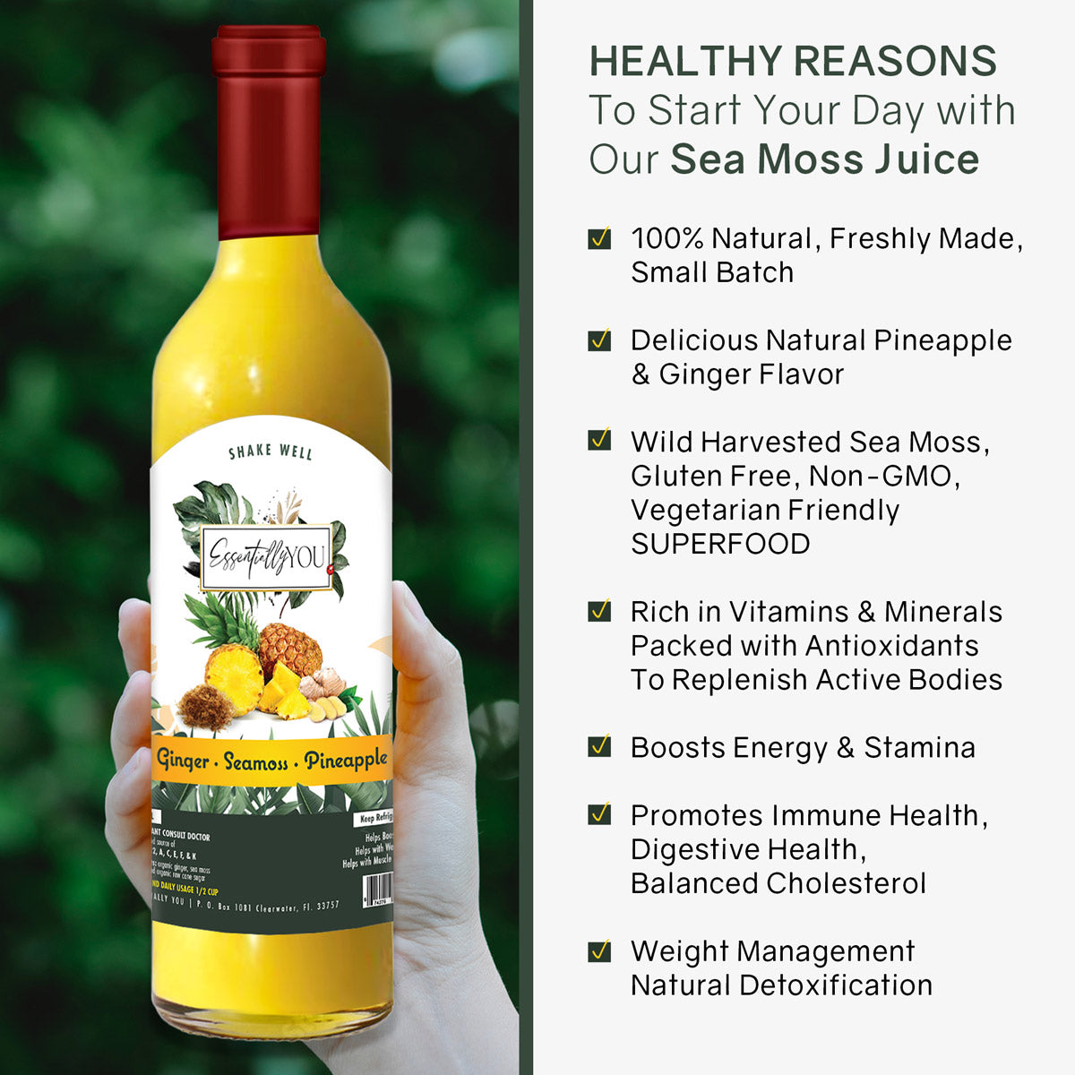 Essentially You Sea Moss Juice 750ml | 100% Natural Pineapple, Organic Ginger and Irish Moss | Superfood| Energy Booster